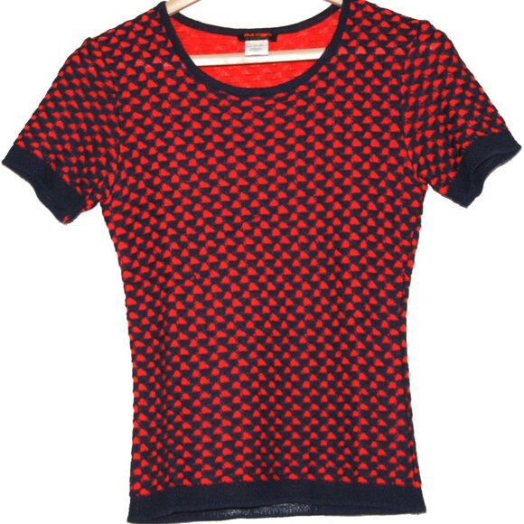 CHRISTIAN LACROIX BAZAR Red Top Blue Knit Overlay Pullover Made in France Sz M - Picture 7 of 8